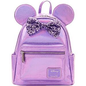 Loungefly Disney Minnie Mouse Purple Holographic + Sequin Bow Mini Backpack